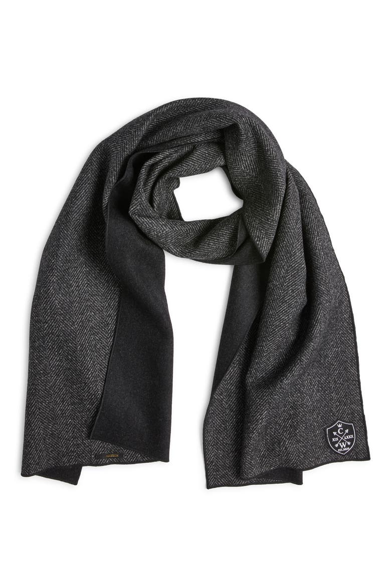 Herringbone Double Face Wool Scarf, Main, color, CHARCOAL