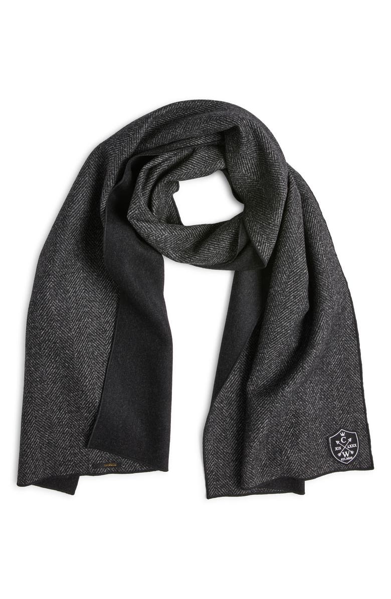 CLIFTON WILSON Herringbone Double Face Wool Scarf, Main, color, Charcoal