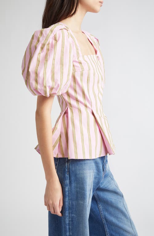 Stine Goya Womens Stripe-print Blouson-sleeve Cotton Jacquard Top Wallpaper Stripes In Pink