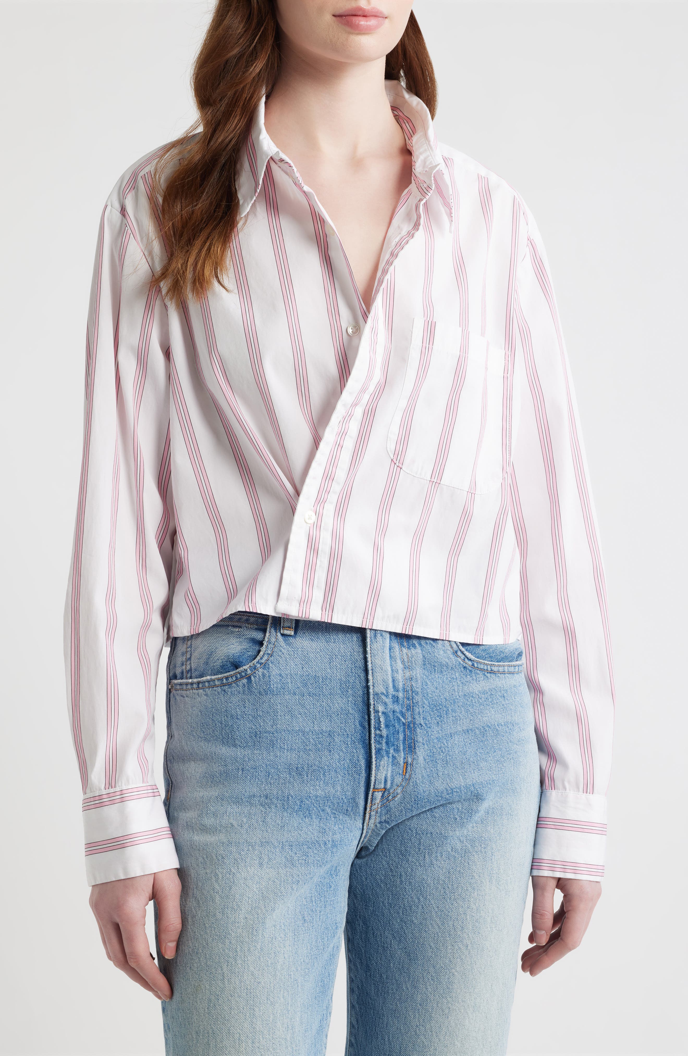 Stripe Asymmetric Cotton Button-Up Shirt - image 2