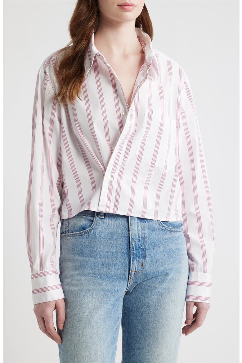 Stripe Asymmetric Cotton Button-Up Shirt, Alternate, color, PELICANO STRIPE