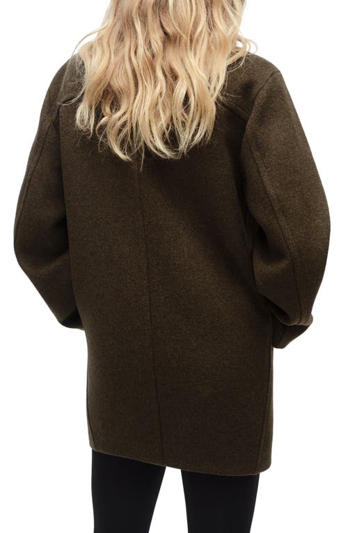 Shop Mango Double Breasted Coat In Khaki Green