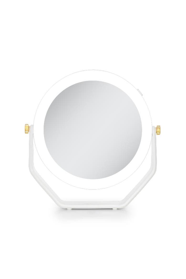 Lighted Makeup Mirror with 5X/1X Magnifications, Swivel & Battery, Main, color, White