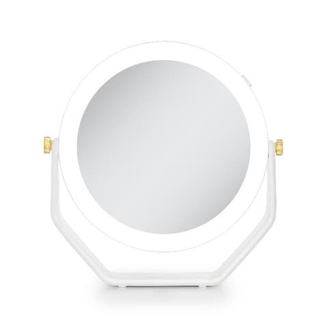 Lighted Makeup Mirror with 5X/1X Magnifications, Swivel & Battery