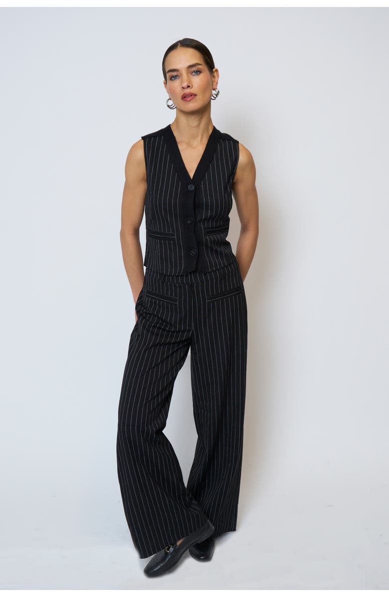 Central Park West Astrid Pinstripe Vest, Main, color, Black