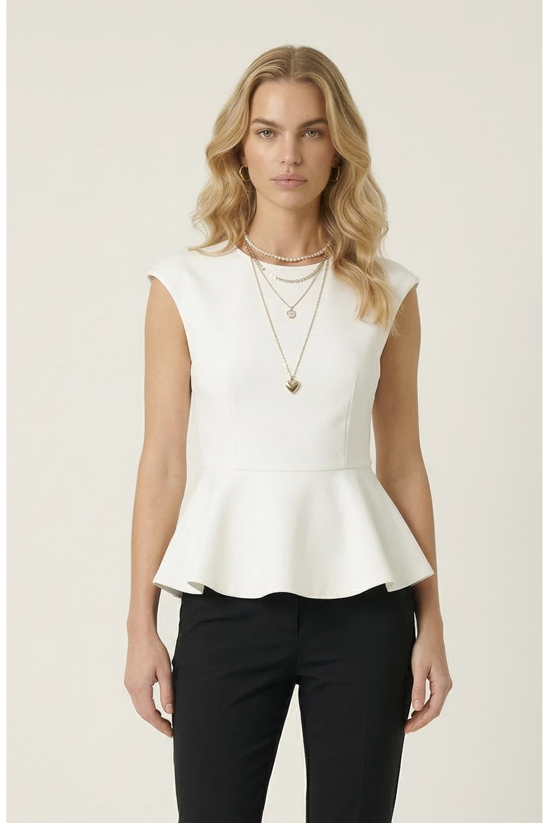 Structured Cap Sleeve Peplum Top, Main, color, White