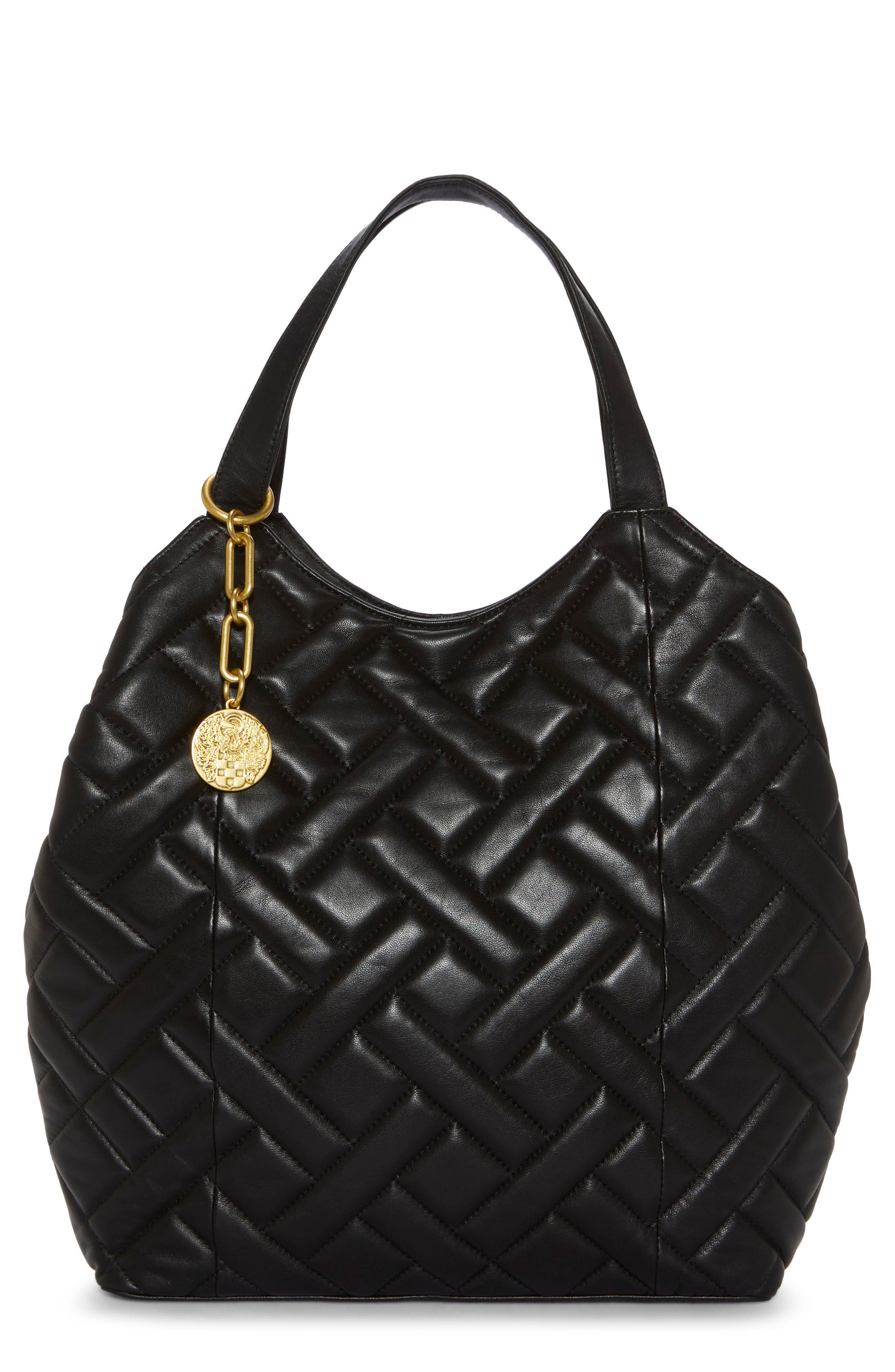 Vince Camuto Kisho Quilted Leather Shoulder Bag, Main, color, Black