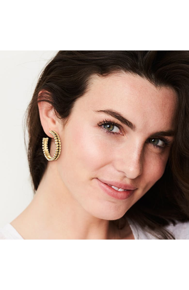 Jessica Simpson Black and White Crystal Hoop Earrings for Women, Gold-Tone Statement Earrings, Alternate, color, Gold Tone