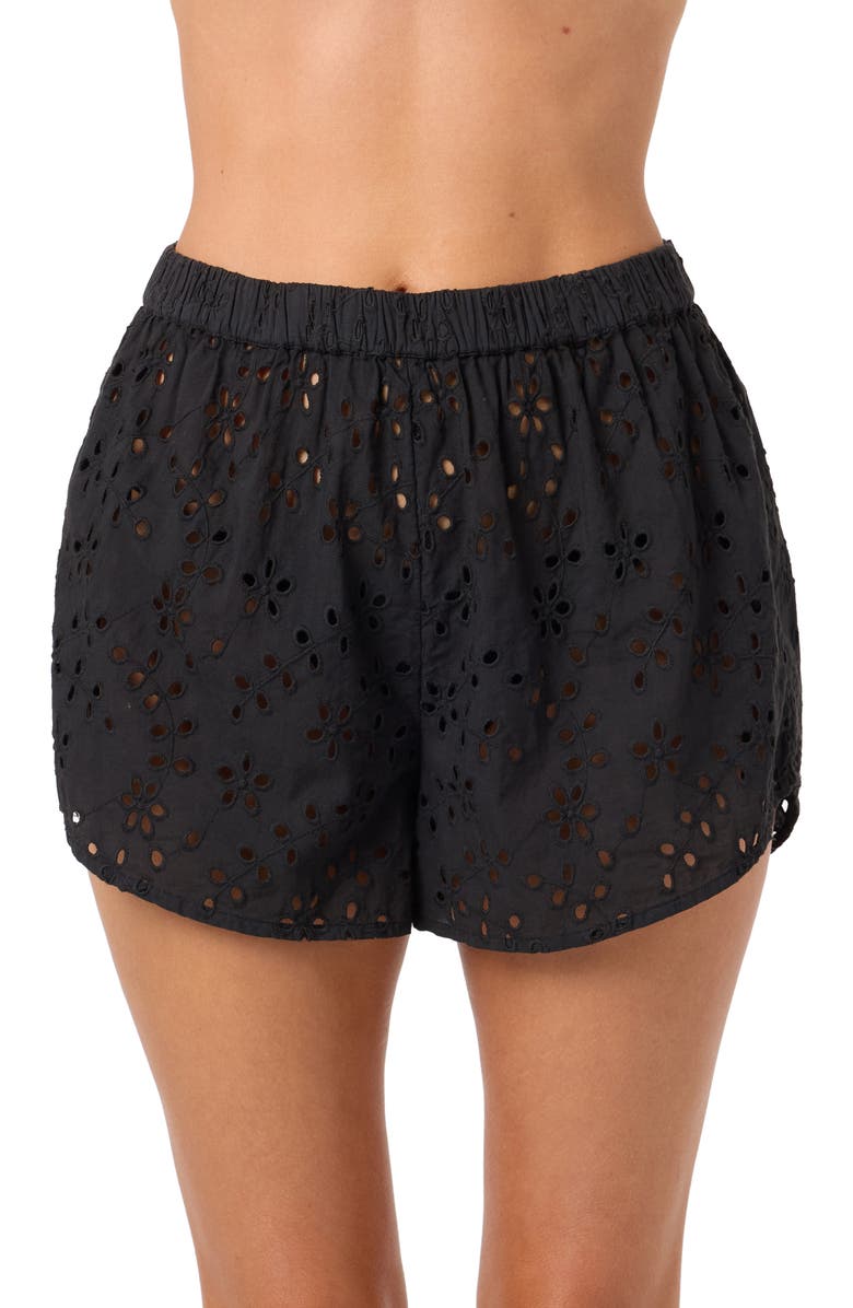 O'Neill Pam Cotton Eyelet Cover-Up Shorts, Main, color, Black