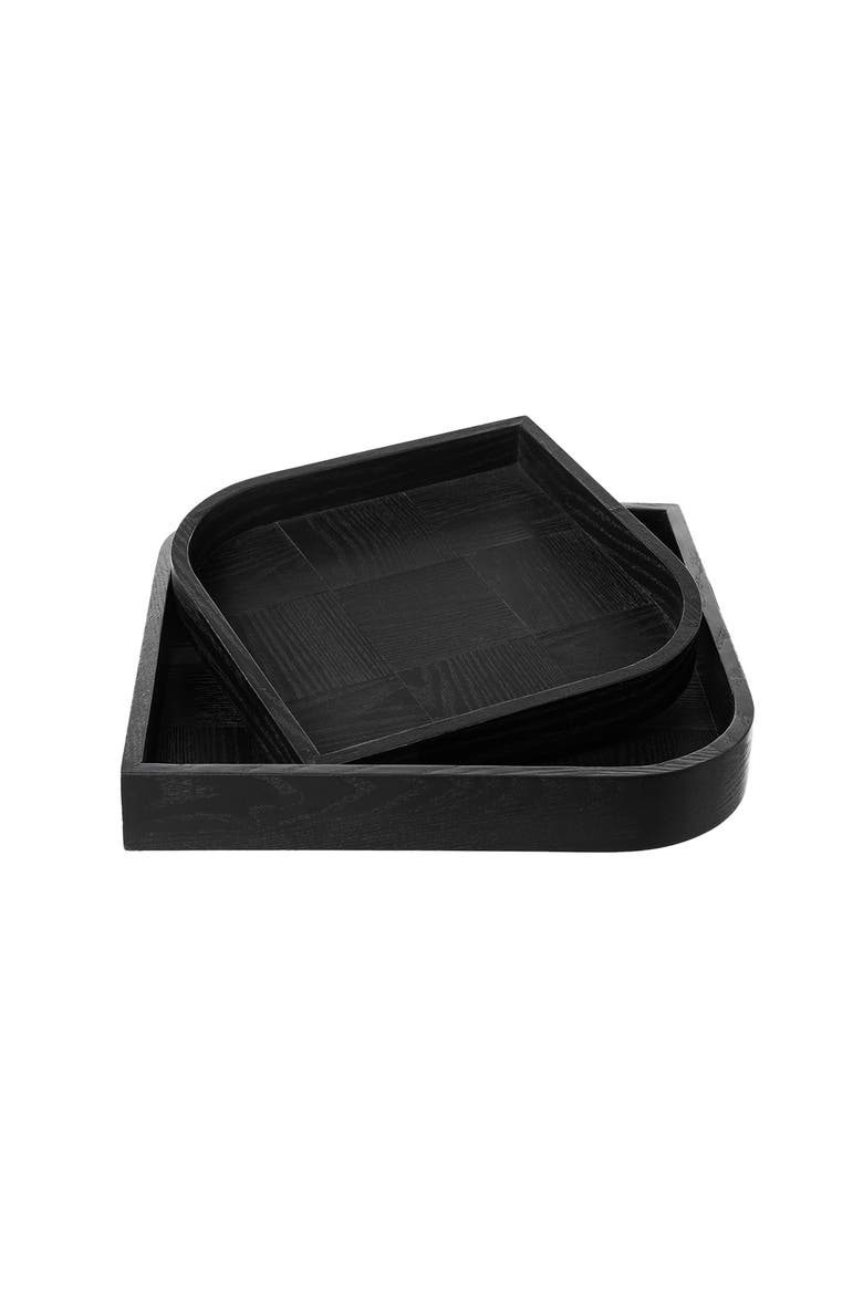 Set of 2 Leaf Shape Ash Wood Decorative Trays, Alternate, color, Black