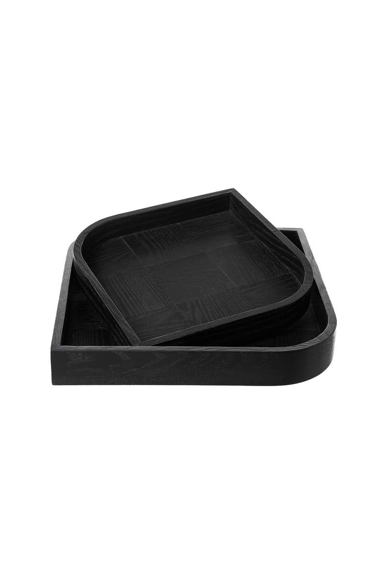 Glitzhome Set of 2 Leaf Shape Ash Wood Decorative Trays, Alternate, color, Black