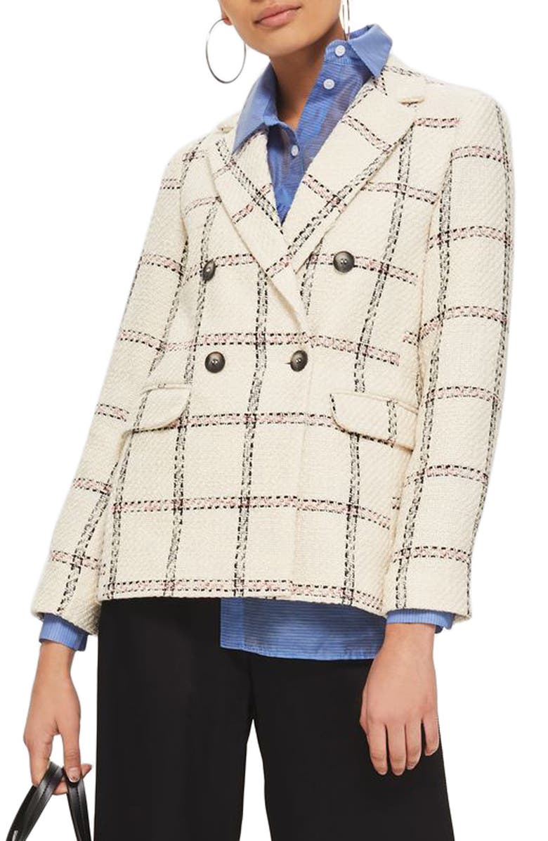 Topshop Check Double Breasted Blazer, Main, color, 