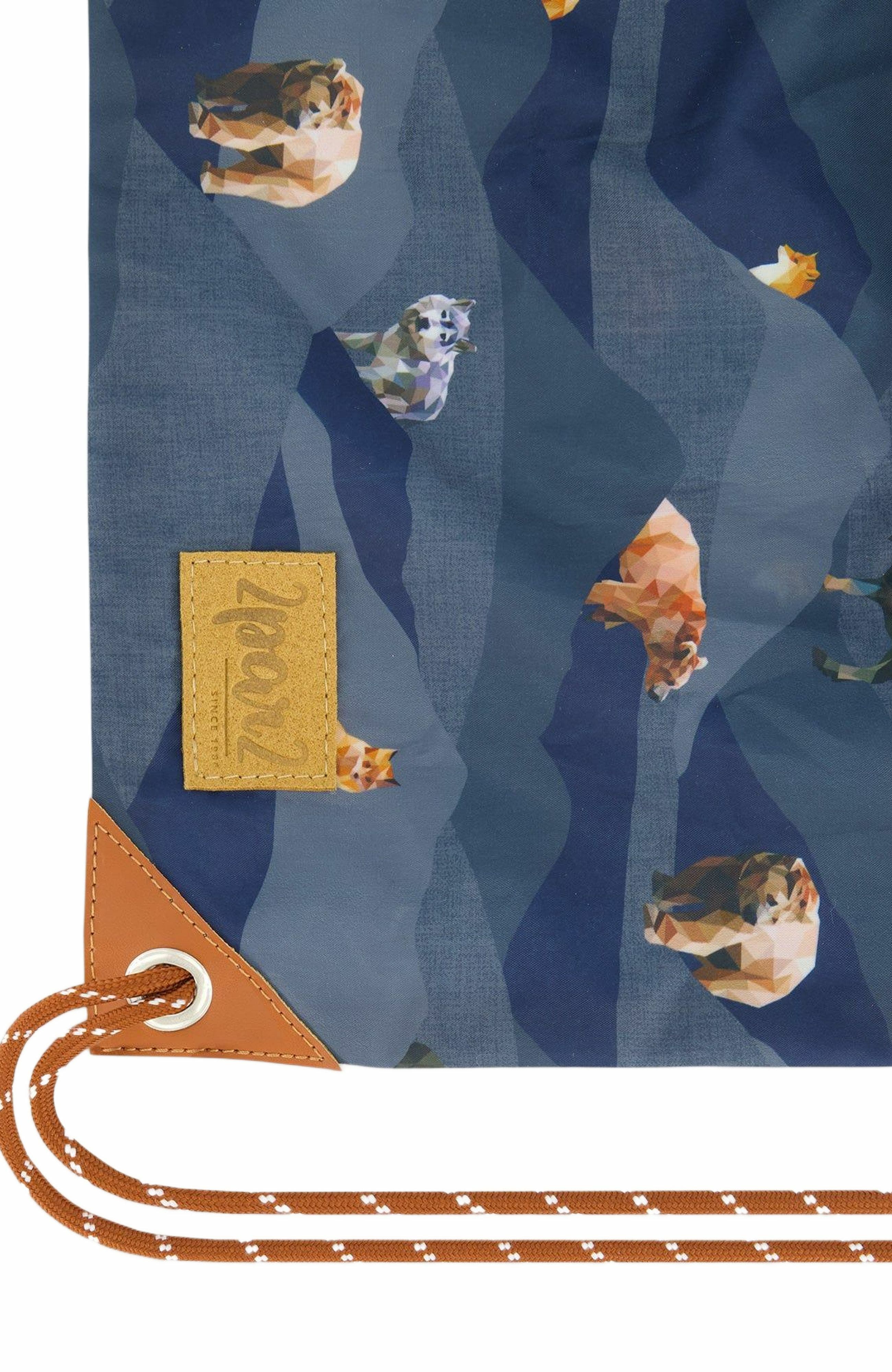 Deux par Deux Boy's Drawstring Bag Navy Printed Mountains Animals, Alternate, color, 
