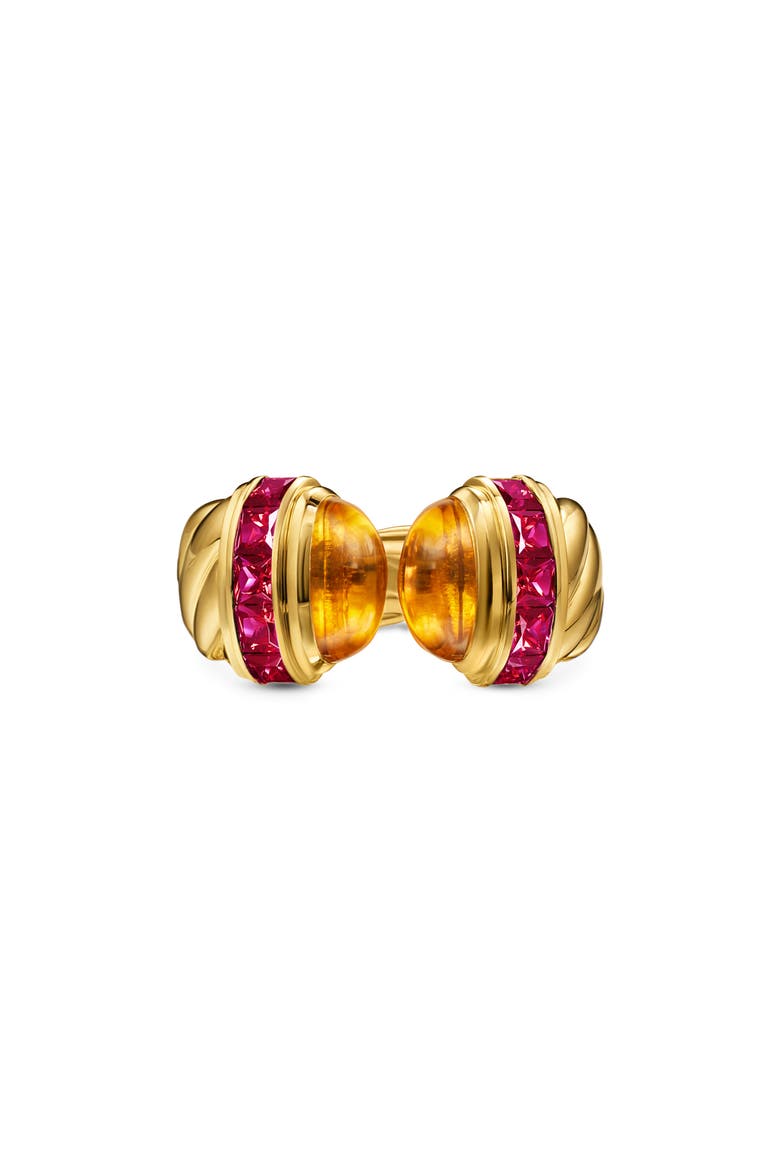 Sculpted Cable Open Cocktail Ring in 18K Yellow Gold with Madeira Citrine and Rubellites, 12.4mm, Alternate, color, MADEIRA CITRINE