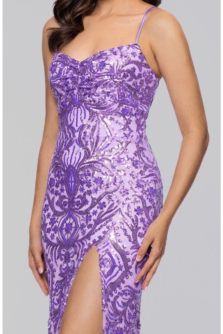 Sequin Paisley Sheath Gown, Alternate, color, LAVENDER