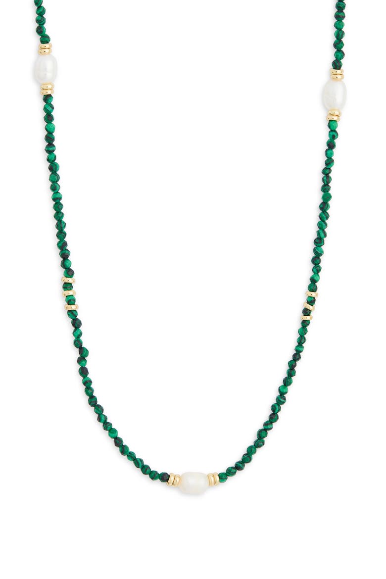 Bead and Imitation Pearl Necklace, Alternate, color, GREEN MULTI- GOLD