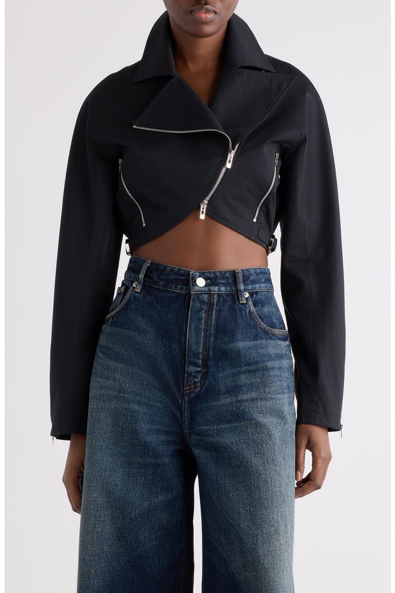 Crop Cotton Poplin Bolero Biker Jacket, Main, color, NOIR ALAIA