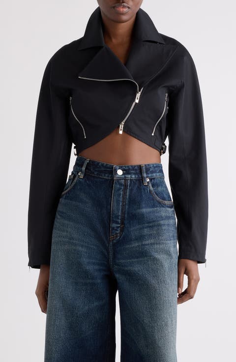 Crop Cotton Poplin Bolero Biker Jacket