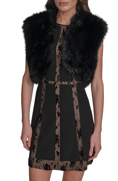 Bcbg Faux Fur Sleeveless Shrug In Black