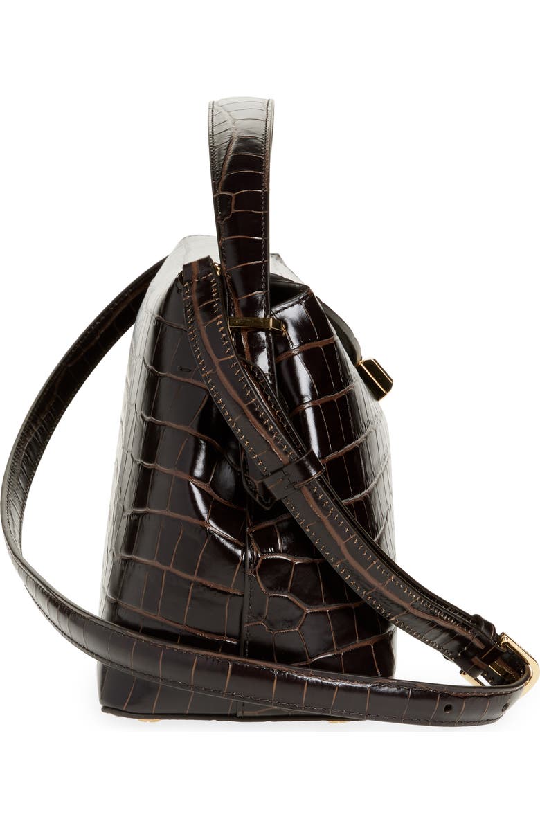 TOTEME T-Lock Croc Embossed Leather Top Handle Bag, Alternate, color, Dark Brown