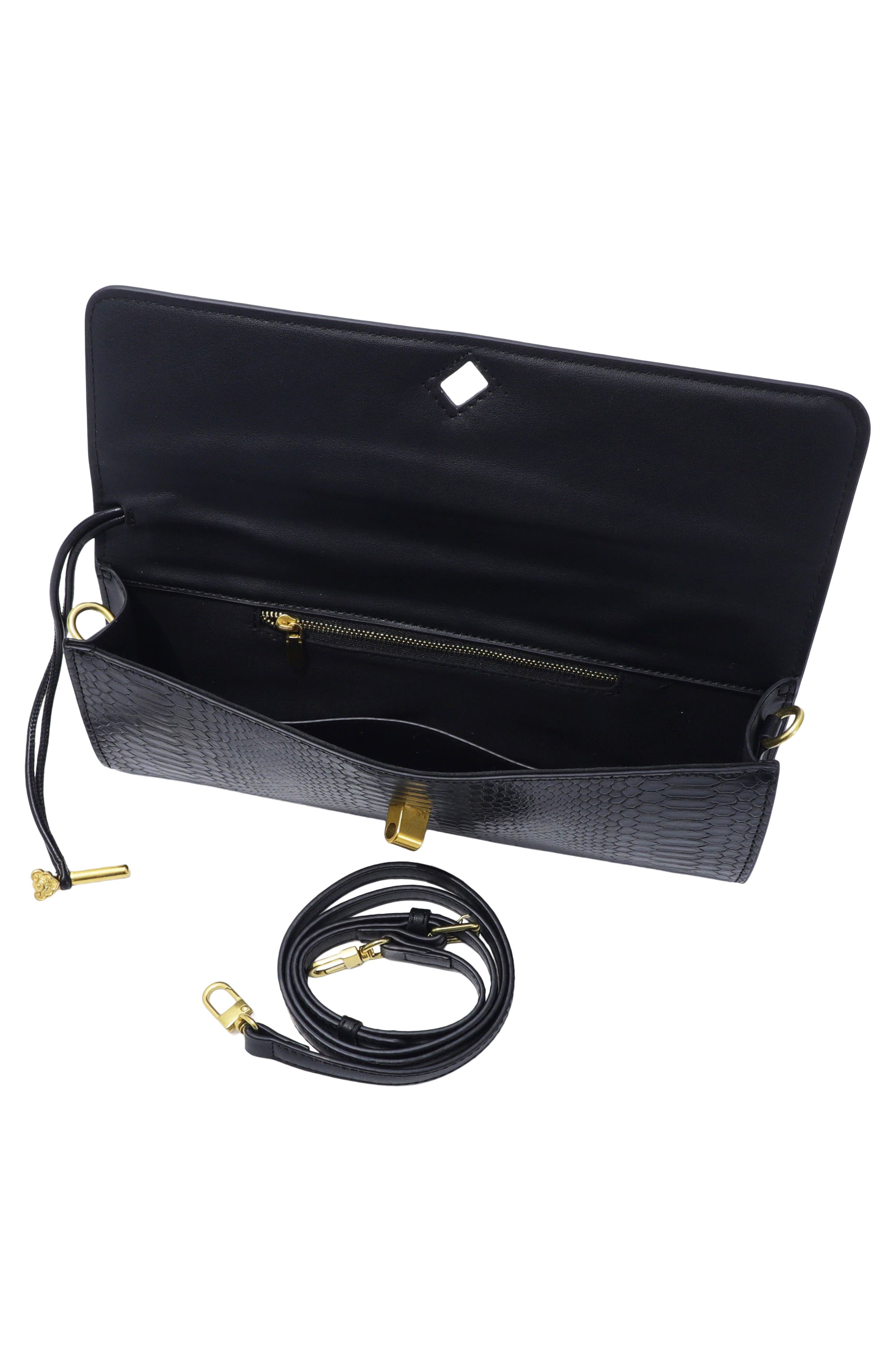 Embossed Faux Leather Envelope Bag, Alternate, color, BLACK