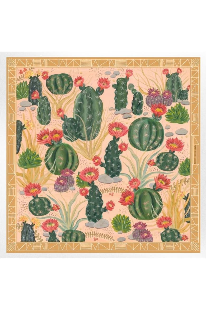 100% Silk Scarf Cactus Garden - Desert Botanical Pattern, Main, color, 35 x 35"