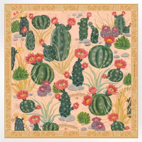100% Silk Scarf Cactus Garden - Desert Botanical Pattern