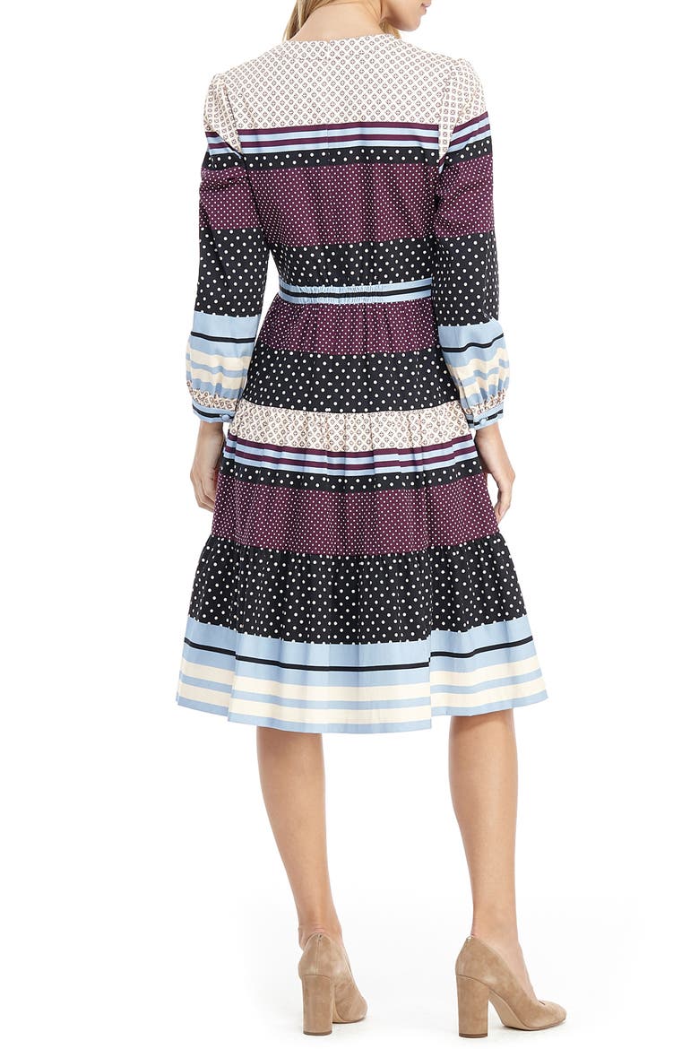 Dakota Mixed Print Long Sleeve Fit & Flare Dress, Alternate, color, MOONLAKE/ WATER ROSE
