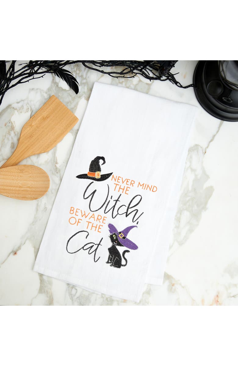C&F Home Beware of The Cat Halloween Cotton Embroidered Flour Sack Kitchen Towel, Alternate, color, White