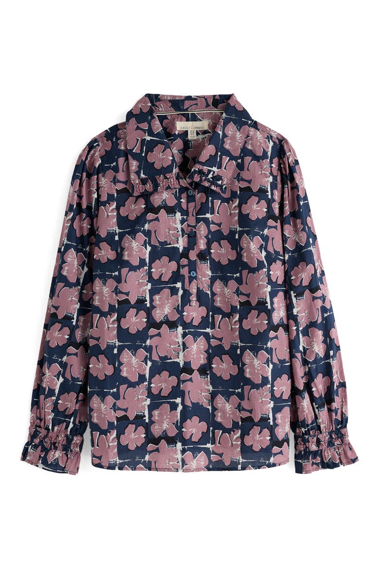Ysella Organic Cotton Button-Up Shirt, Alternate, color, MONOPRINT FLORAL MARITIME