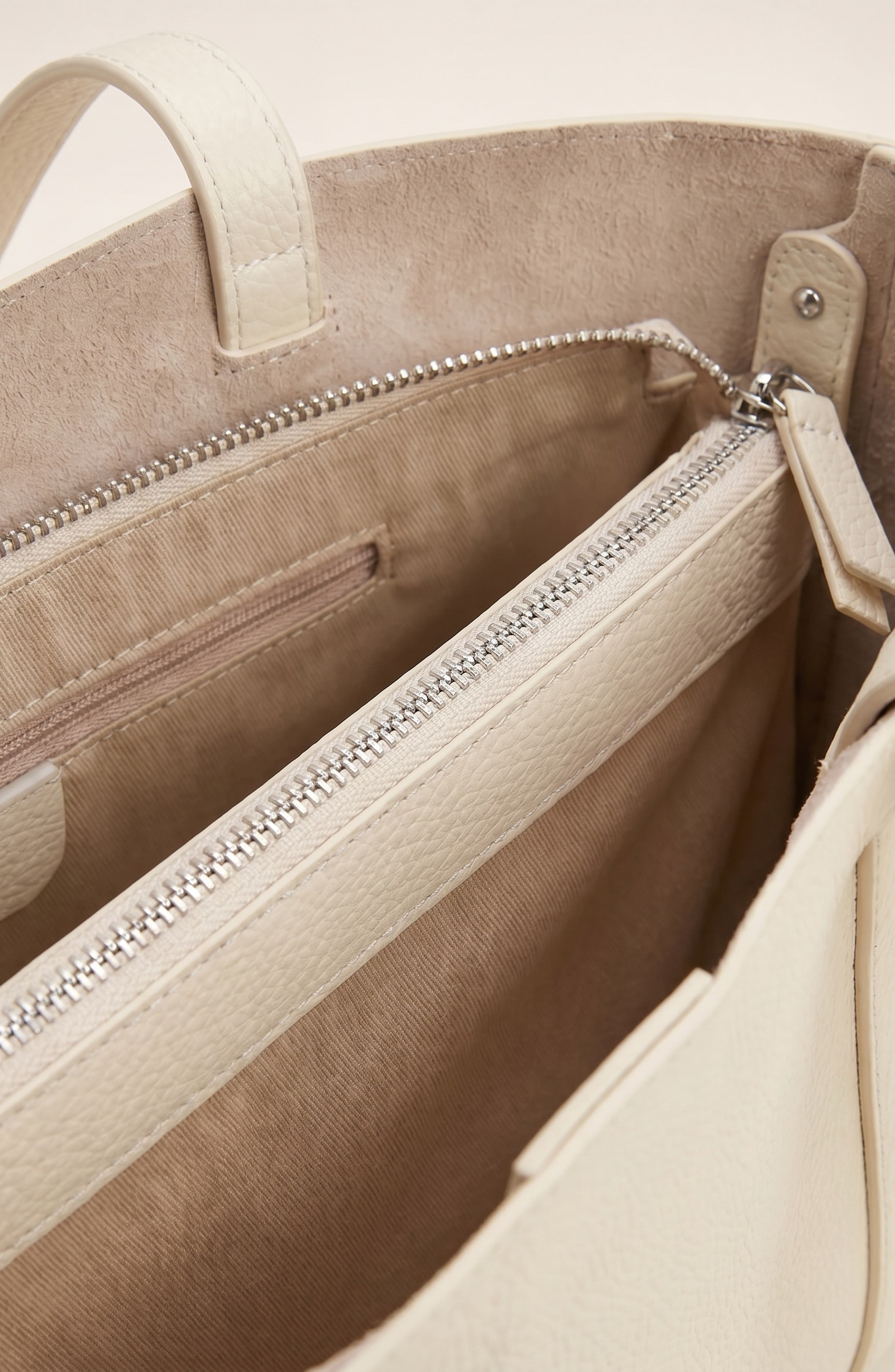 Pebbled Leather Tote Bag with Removable Pouch and Charm, Alternate, color, Cream