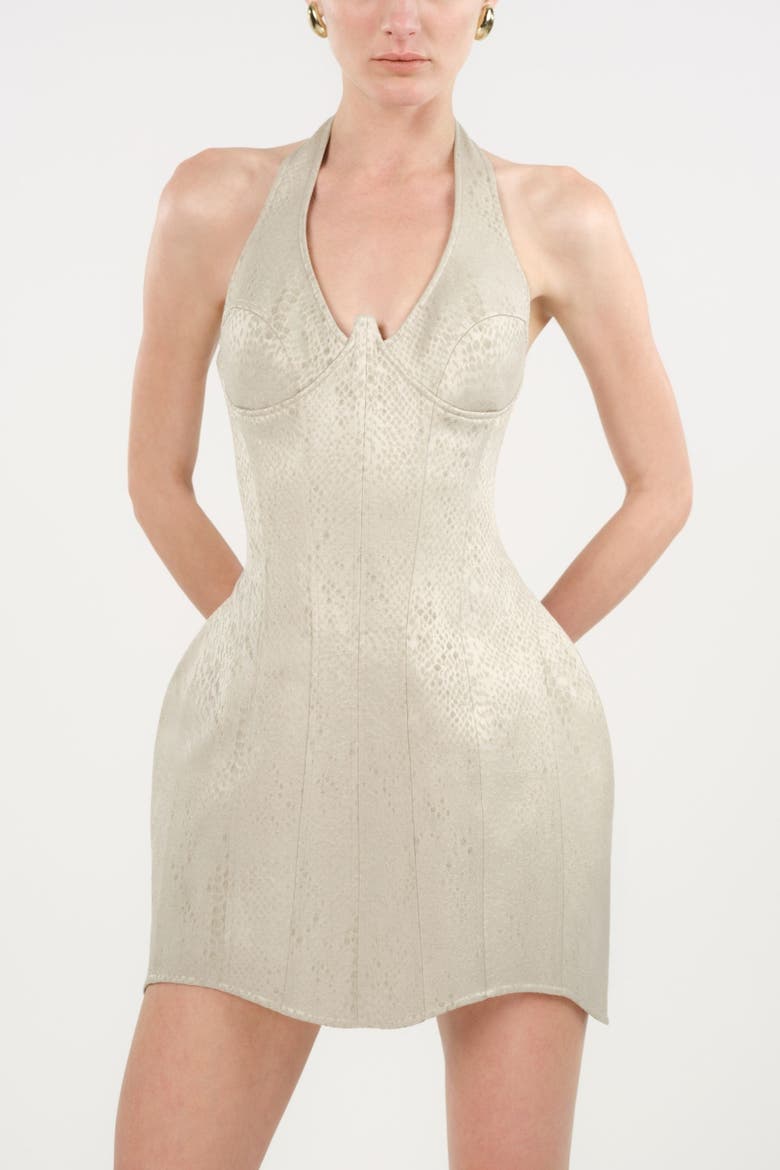 Snake-Print Boned Mini Corset Dress, Alternate, color, Multi-Colored