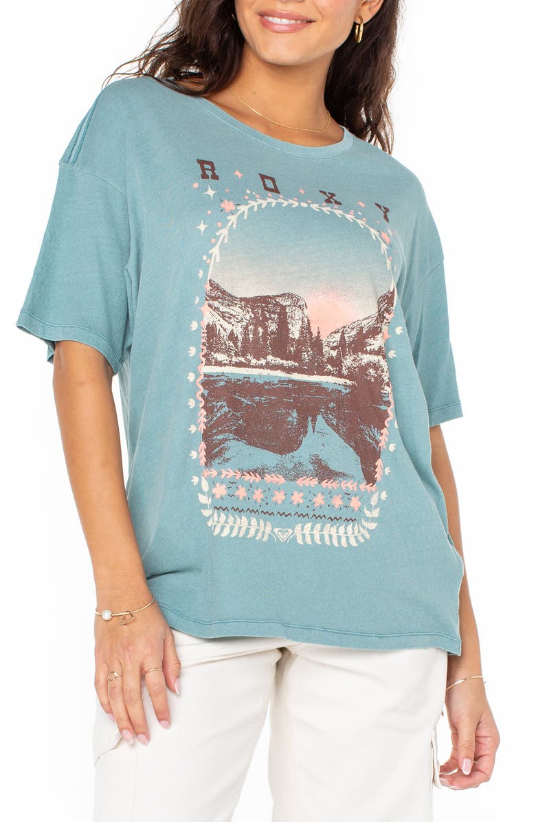 Roxy Folk Mountain Graphic T-Shirt, Main, color, Mineral Bl