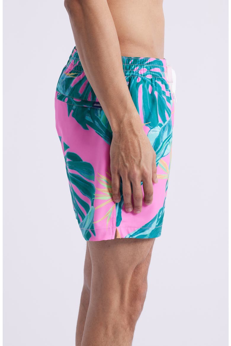 The Birds of Paradise Floral 5.5-Inch Swim Trunks, Alternate, color, BRIGHT PINK