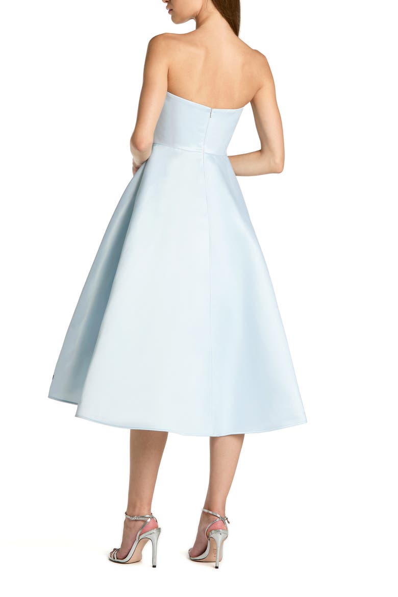 Strapless Satin Midi Dress With Flower Print, Alternate, color, Blue Multi
