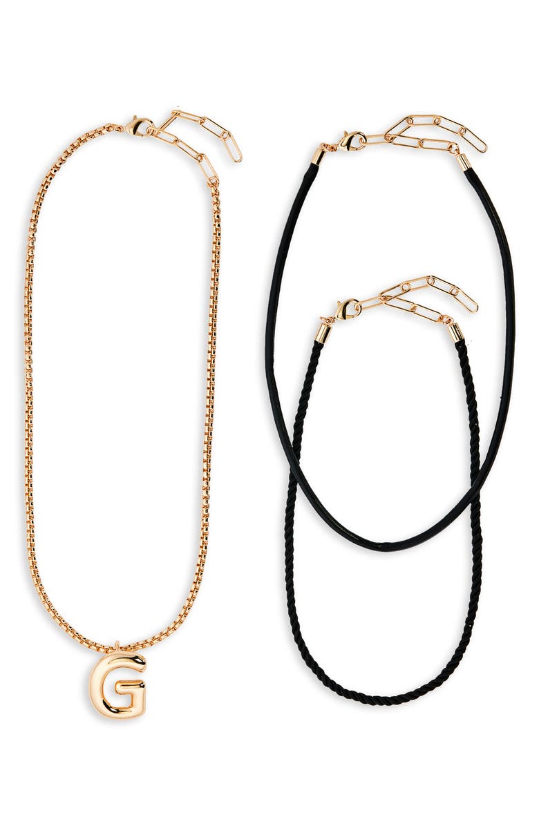 Open Edit Set of 3 Interchangeable Initial Pendant Necklaces, Alternate, color, G- Black- Gold