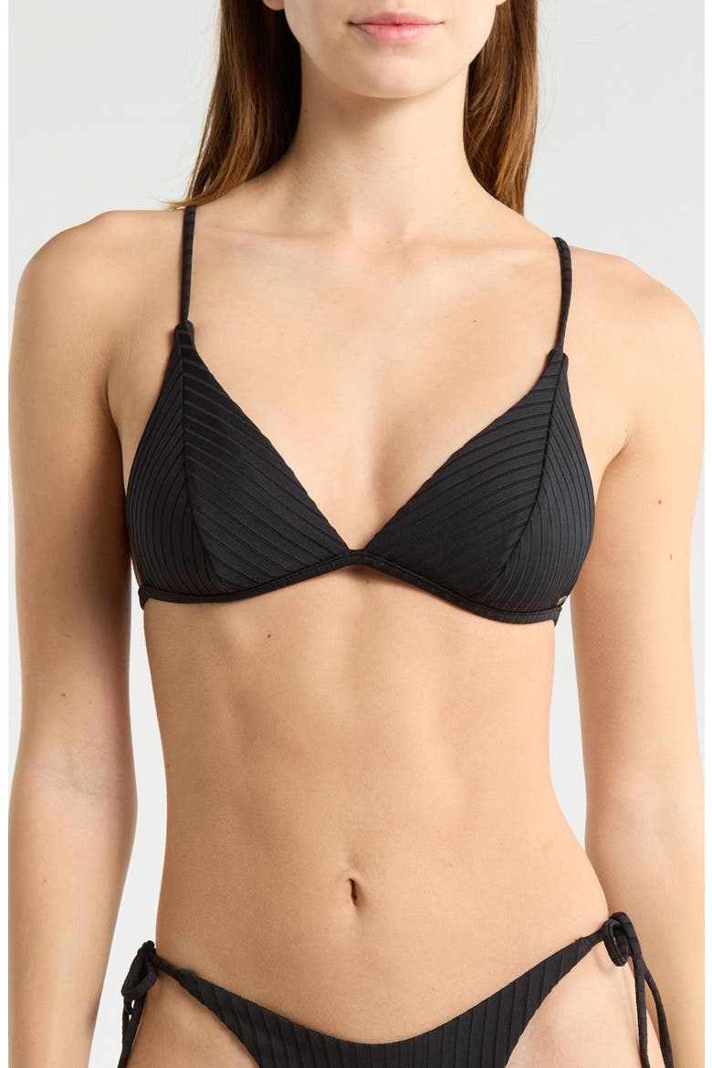 Surf Banded Fixed Triangle Bikini Top, Main, color, BLACK
