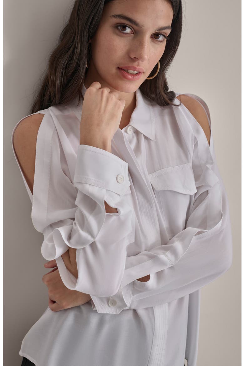 Cold Shoulder Button-Up Shirt, Alternate, color, WHITE