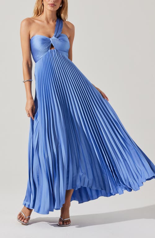 Astr The Label Rasya Pleated One-shoulder Maxi Dress In Blue