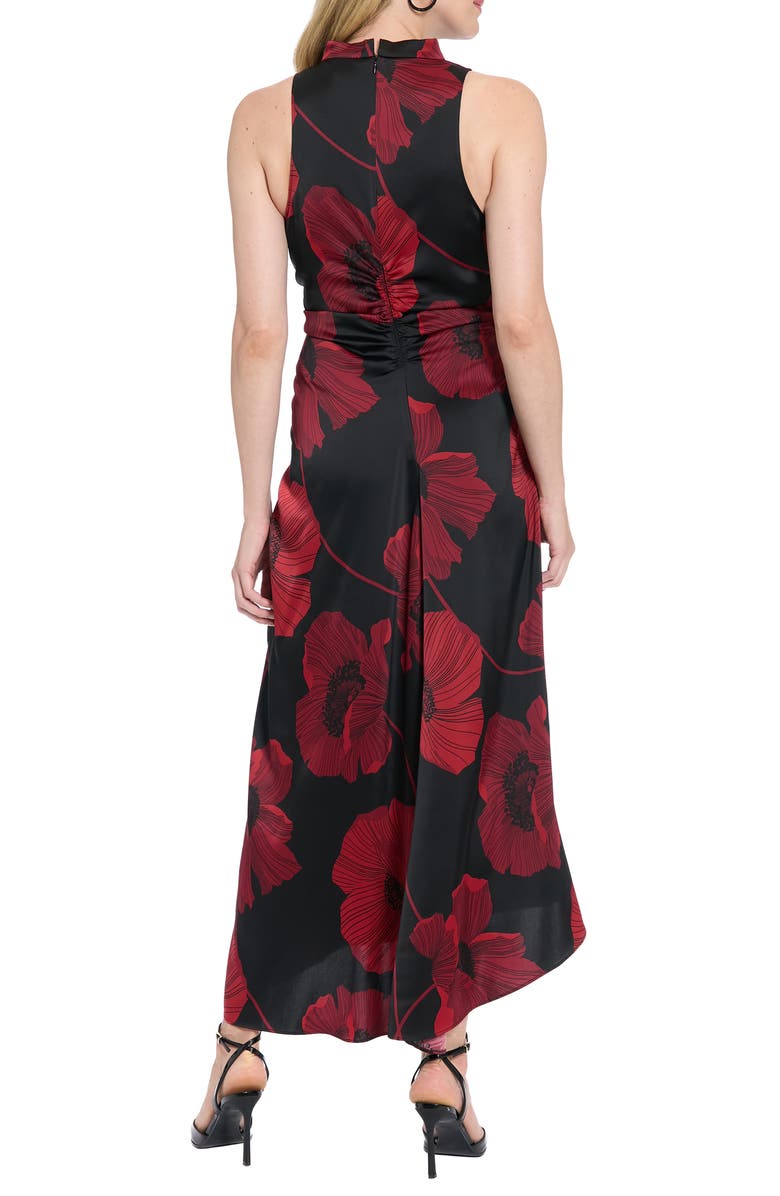 London Times Mock Neck Ruched Asymmetric Dress, Alternate, color, Black/ B Red