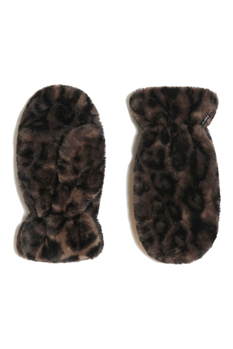 Coco Leopard Faux Fur Gloves, Main, color, DARK LEOPARD