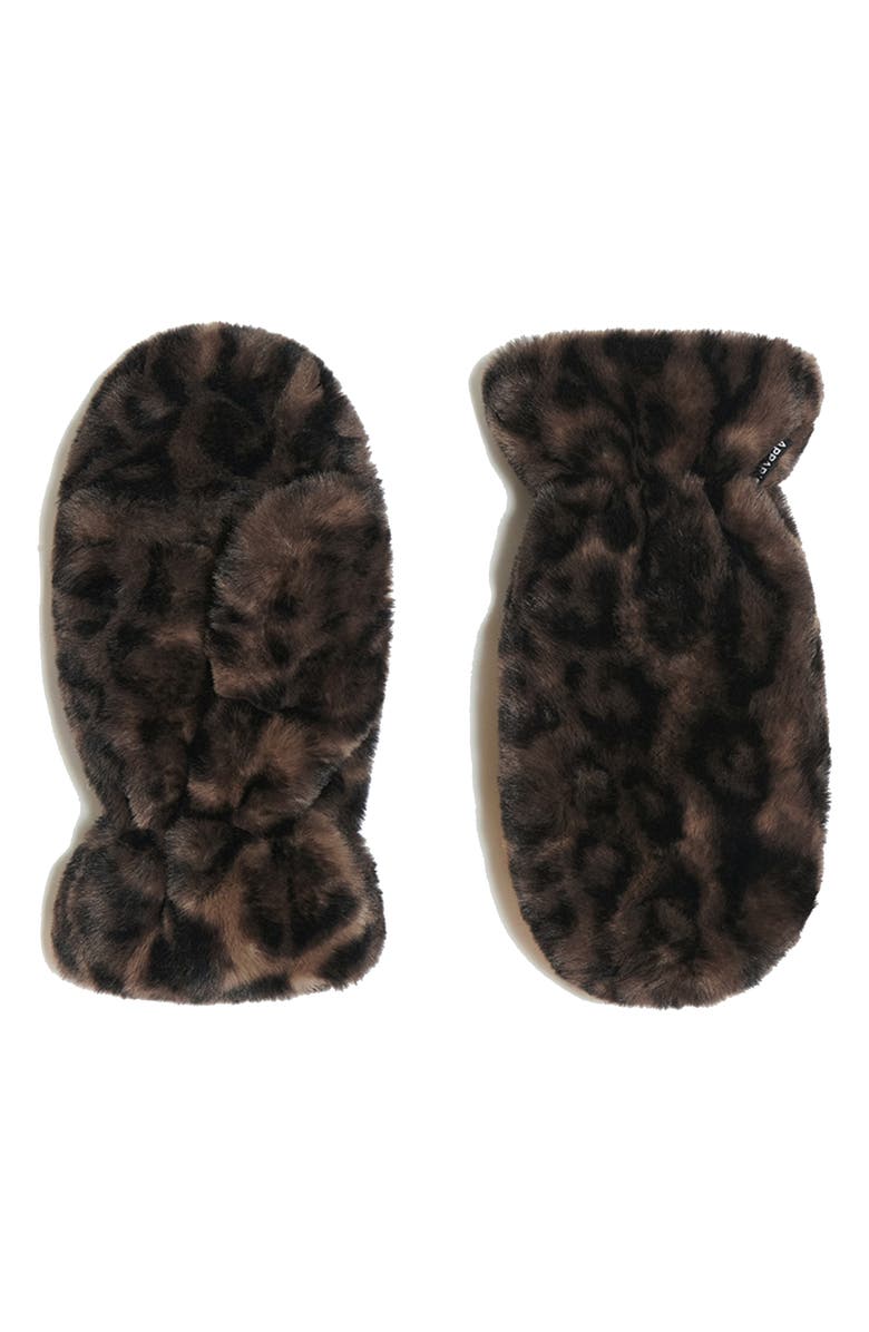 Apparis Coco Leopard Faux Fur Gloves, Main, color, Dark Leopard