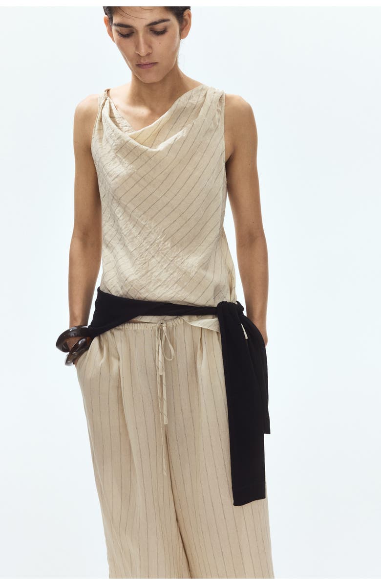 H&M Asymmetric Cowl-neck Top, Alternate, color, Beige/Striped