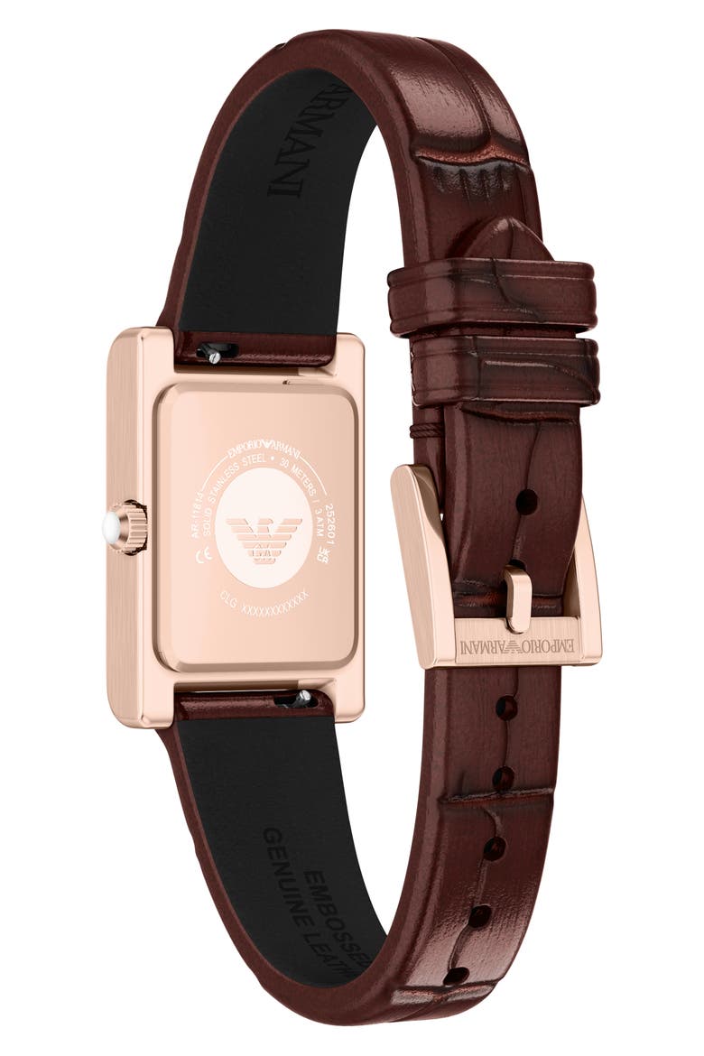 Genni Embossed Leather Strap Tank Watch, 22mm x 32mm, Alternate, color, BROWN/ ROSE GOLD