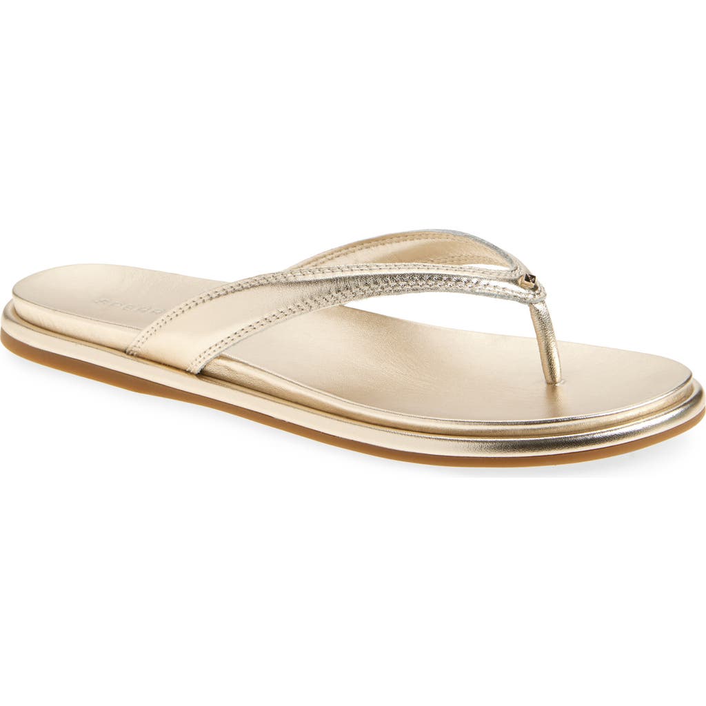 Sperry Isla Flip Flop In Soft Gold Leather Tumbled