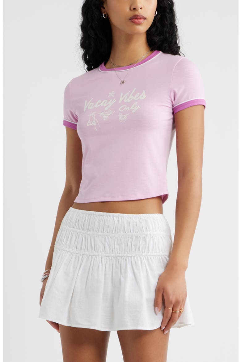 Ringer Crop Graphic Baby Tee, Main, color, PINK VACAY VIBES ONLY