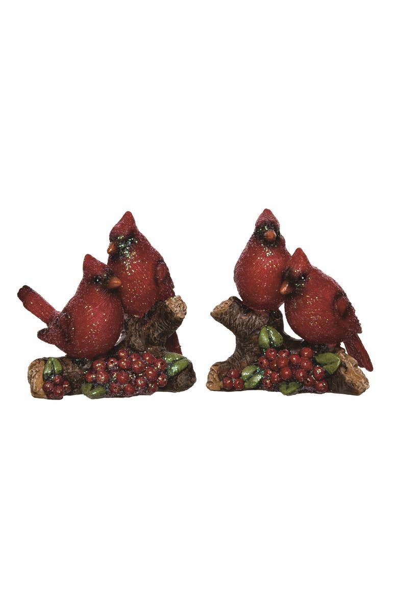 Transpac Resin Glitz Cardinal On Branch Set of 2 Christmas Decor, Main, color, Red