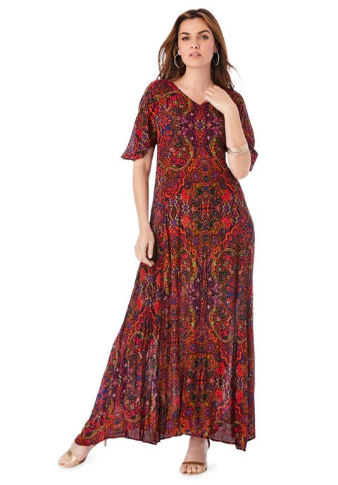 Plus Size Hand Crinkled Flutter-Sleeve Maxi Dress (Plus)