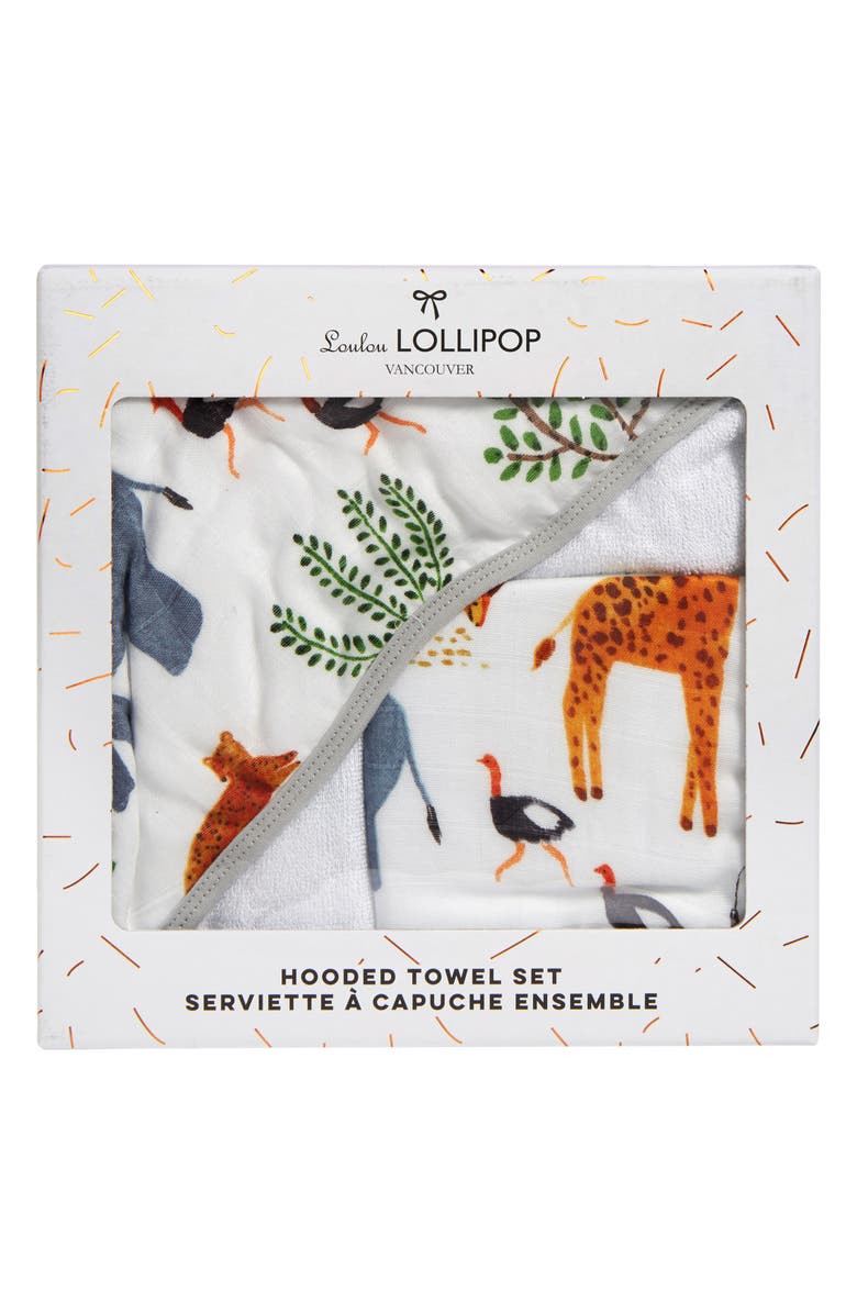 Loulou Lollipop Muslin Hooded Towel & Washcloth Set, Alternate, color,