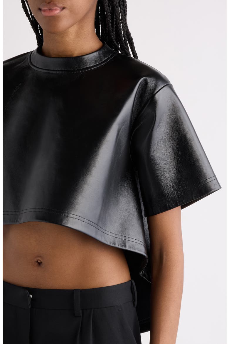 High-Low Leather T-Shirt, Alternate, color, 1000 BLACK
